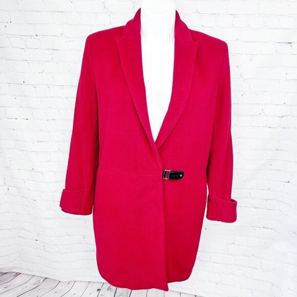 GORGEOUS CALVIN KLEIN BRICK RED WOOL CASHMERE LONG DRESS COAT - L - Picture 1 of 5